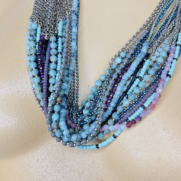 Stella & Dot Mae Statement Necklace Mesh Multi Strand Stone Silver RV$129 4765 - Picture 6 of 10